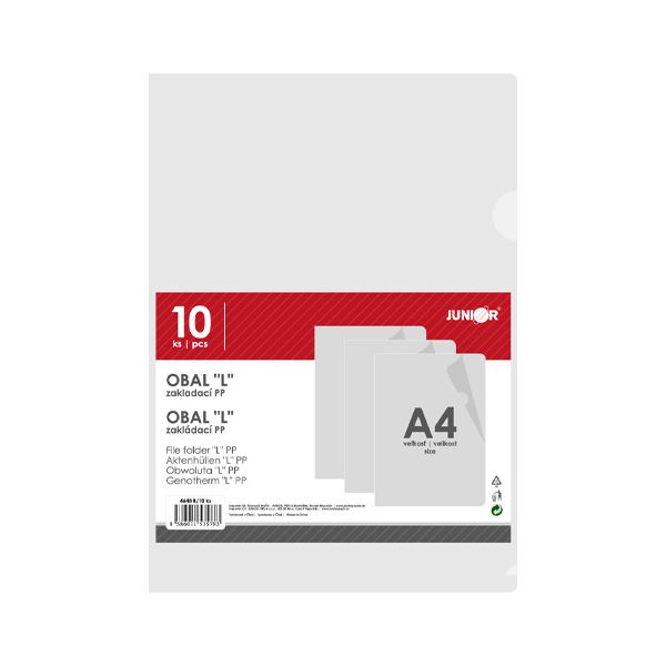 Obal zakladací "L" PP/A4, transparentý - sada 10 ks