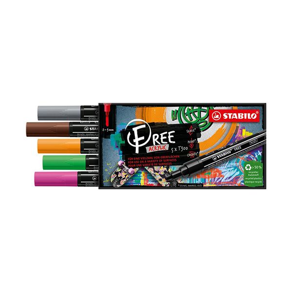 Akrylový popisovač STABILO FREE Acrylic T300 Okrúhly hrot 2-3 mm - Vintage, sada 5 ks