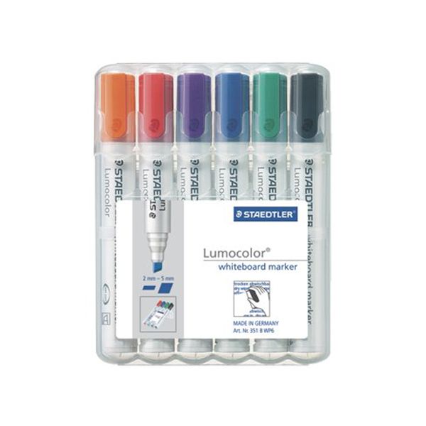 Popisovač na tabuľe, 2,5 mm, zrezaný hrot, STAEDTLER "Lumocolor 351 B" (6 ks)