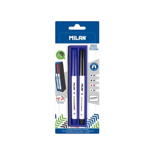 Sada popisovačov na biele tabule + magnetická stierka, sada 4 ks