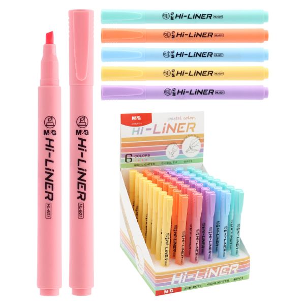 Zvýrazňovač M&G Hi-Liner Pastel - 1 balenie (mix 6 farieb 48 ks)