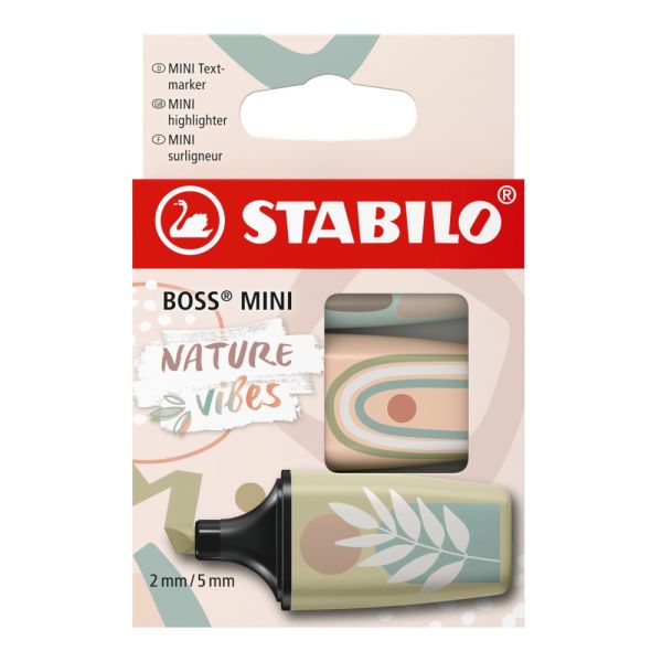 Zvýrazňovač - STABILO BOSS MINI Naturevibes - zemitá zelená, bahenná zelená, béžová