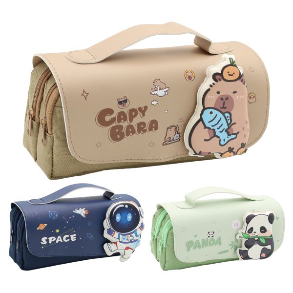 Puzdro na perá 2-zipsové s chlopňou a rukoväťou, prázdne - (mix 3 dizajnov)