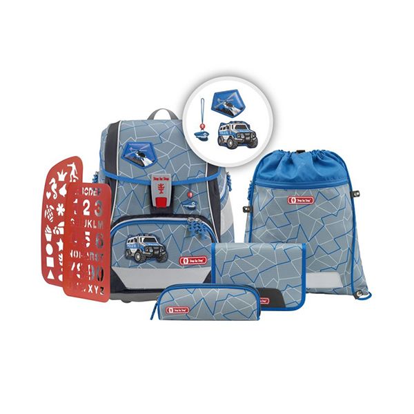 Školská aktovka/ruksak 2V1 pre prváčikov – 6-dielny set, Step by Step Policajné auto
