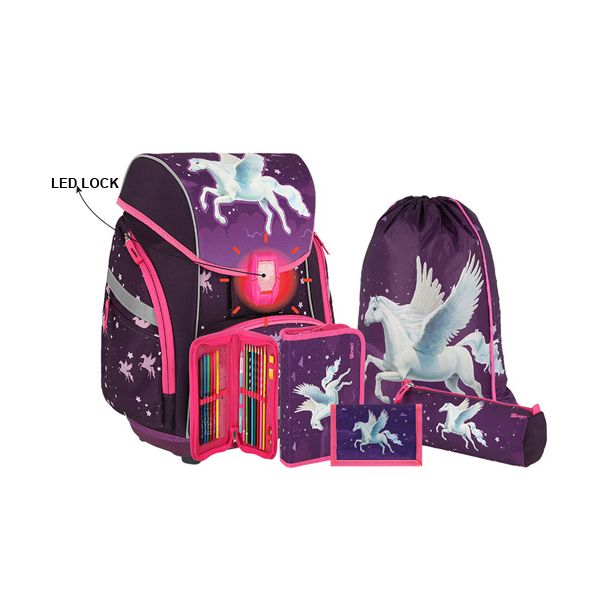 Školská taška - 6-dielny set, PRO LIGHT PREMIUM 3D Horse, LED