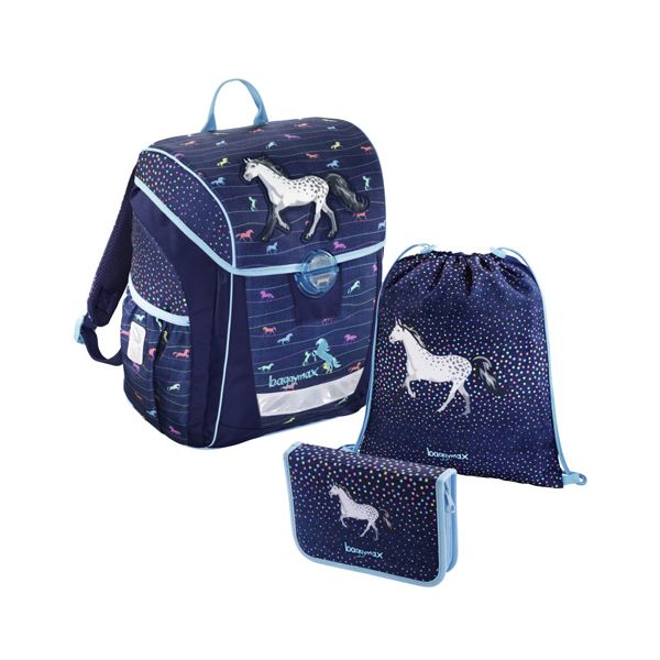 Školská aktovka - 3-dielny set, Baggymax Džínsový koník, hmotnosť len 0,65 kg