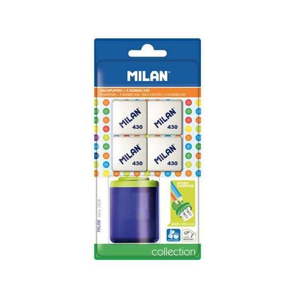 Strúhadlo dvojité s nádobkou MILAN COLLECTION + 4 gumy MILAN 430 - blister