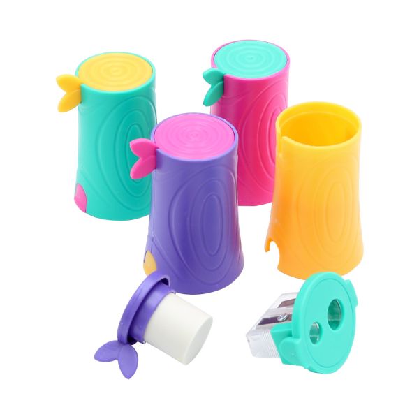 Strúhadlo na ceruzky + guma Tochain, 2 rôzne otvory (mix 4 farieb)