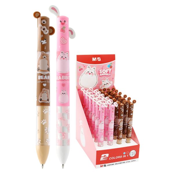 Pero guľôčkové M&G 0,7 mm Soft Animals 2-farebné (modrá a červená náplň)