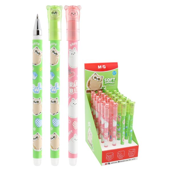Roller gélový/gumovací M&G iErase Soft Animals - Sova (mix farieb) - modrá náplň