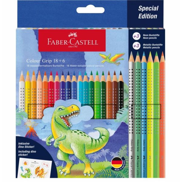 Pastelky Faber-Castell Colour Grip set 18+6 Neon a Metallic - Dino