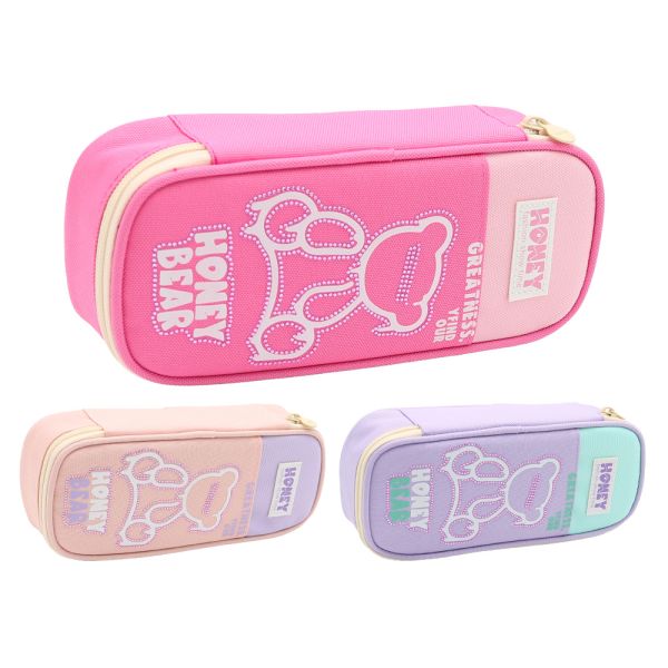 Puzdro na perá 1-zipsové s chlopňou, prázdne - Honey Bear (mix 3 farieb)
