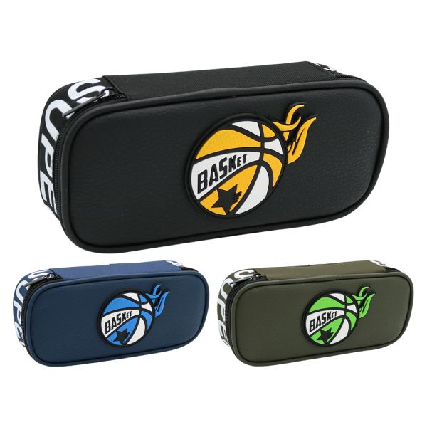 Puzdro na perá 1-zipsové s chlopňou, prázdne - Basket (mix 3 farieb)