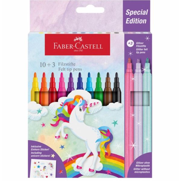 Fixky, sada, FABER-CASTELL "Jednorožec" 10 rôznych farieb + 3 trblietavé, 13ks