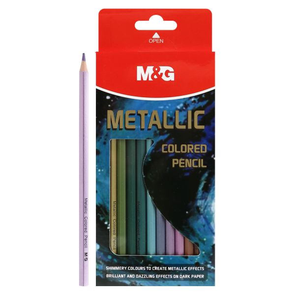 Pastelky šesťhranné M&G - sada 12 metalických farieb