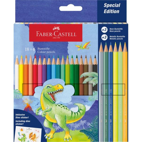 Pastelky Faber-Castell Dino Colour Classic set 18+6 Neon a Metallic - Dino