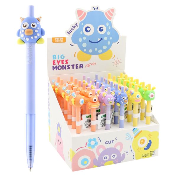 Pero gélové JUNIOR Big Eyes Monster 0,5 mm, modrá náplň (mix farieb)