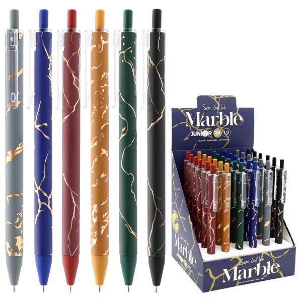 Pero guľôčkové JUNIOR Marble, hrot 1,0 mm, Semi-Gel modrá náplň (mix farieb)