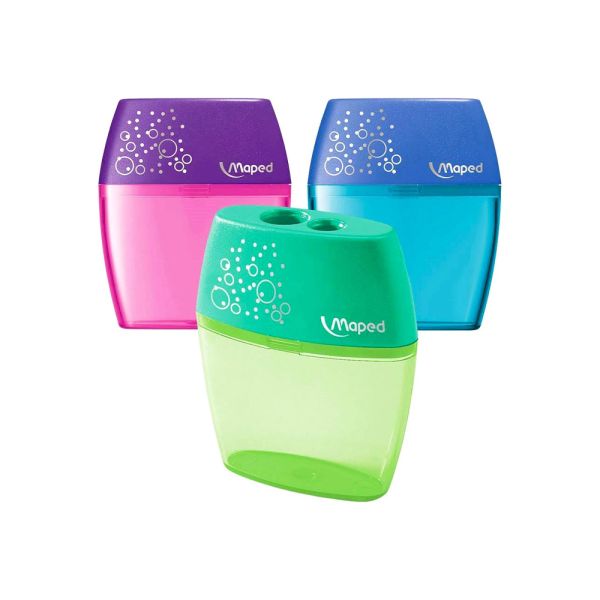 Strúhadlo, dvojdierové so zásobníkom MAPED "SHAKER", mix farieb