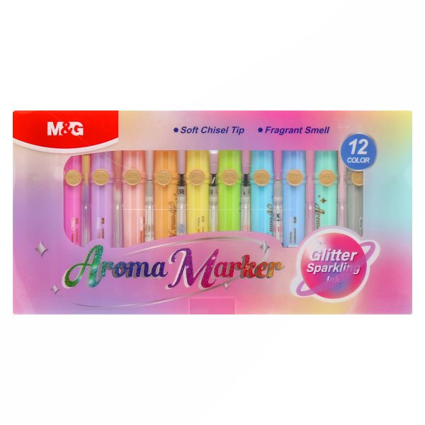 Zvýrazňovač M&G Aroma Marker Glitter (sada 12 farieb)