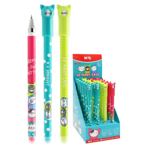 Pero gélové /gumovacie M&G iErase So Many Cats Pencil 0,7 mm - modrá náplň