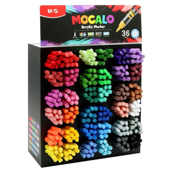 Stojan s popisovačmi M&G MOCALO Acrylic Marker, štetcový hrot (324 ks)
