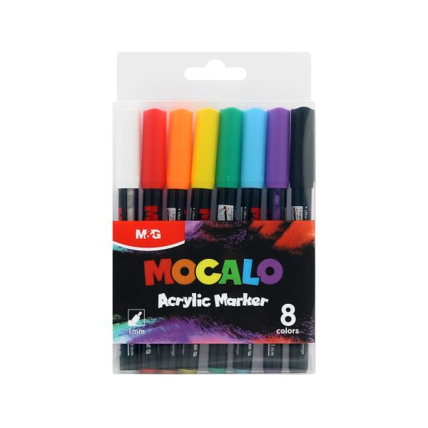 Popisovač M&G MOCALO Acrylic Marker, hrot 1 mm (sada 8 farieb)