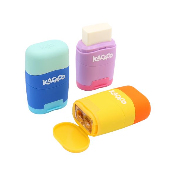 Struhadlo na ceruzky + guma M&G KACACO, dva otvory (mix 3 farieb)