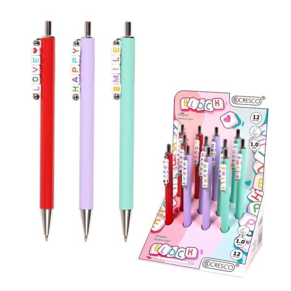 Pero guľôčkové BLOCK s korálkami (mix /cena 1ks) modrá náplň