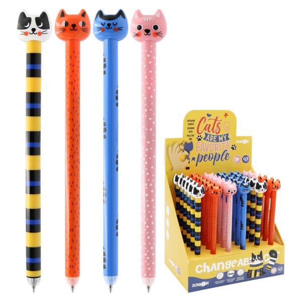 Pero gélové /gumovacie JUNIOR iErase Cats 0,7 mm (mix /cena 1ks) modrá náplň