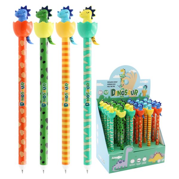 Pero gélové /gumovacie JUNIOR Dinosaur 0,7 mm (mix /cena 1ks) modrá náplň