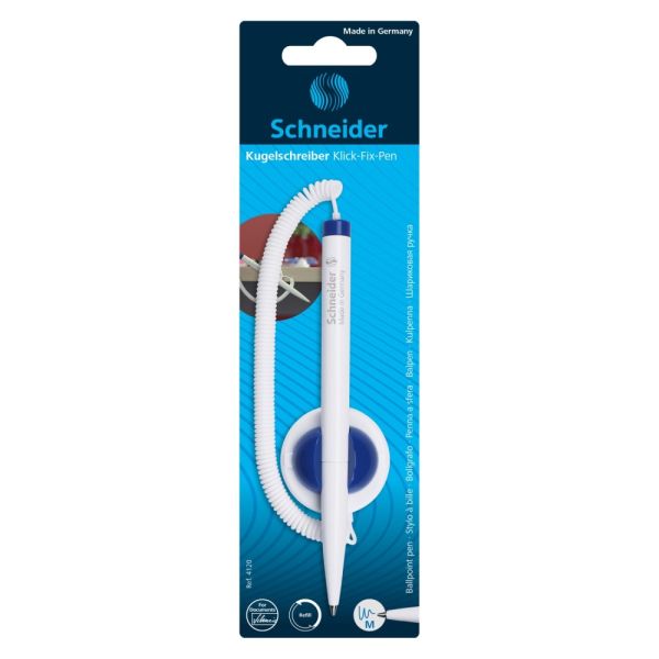 Pero guľôčkové Schneider Klick-Fix-Pen biele - modrá náplň