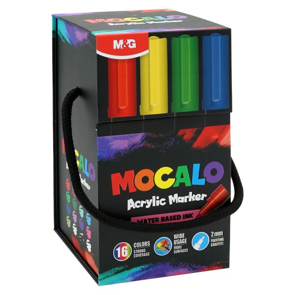 Popisovač M&G MOCALO Acrylic Marker 2 mm - sada 16 farieb