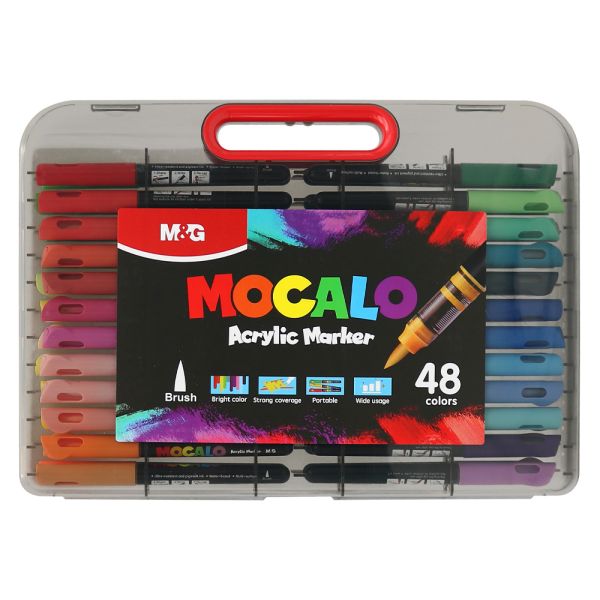 Popisovač M&G MOCALO Acrylic Marker, štetcový hrot - sada 48 farieb