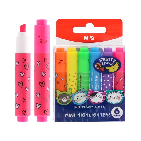 Zvýrazňovač M&G Mini So Many Cats s vôňou ovocia - sada 6 ks
