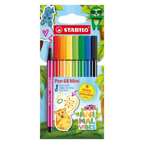 Fixy vláknové STABILO Pen 68 Mini Animal Vibes (sada 8 ks)