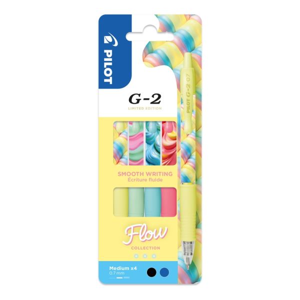 Roller gélový PILOT G-2 Flow 0,7 mm (sada 4 ks) - modrá /čierna náplň