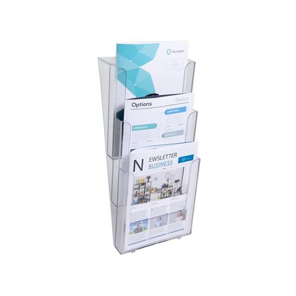 Držiak katalógový nástenný A4 stojatý, 3 priečinky, EXACOMPTA "Office", priehľadný