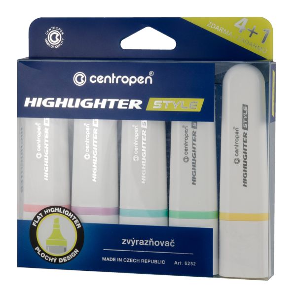 Zvýrazňovač CENTROPEN 6252 STYLE SOFT 1-5 mm, sada 4 ks + 1 ks ZDARMA