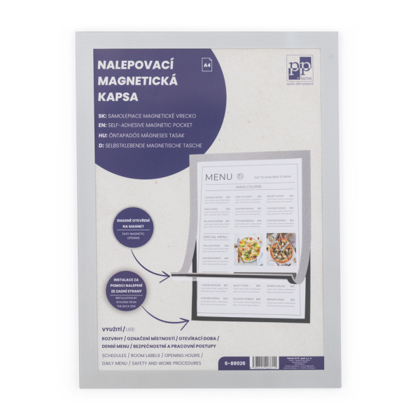 Magnetické vrecko nalepovacie A4 - strieborná