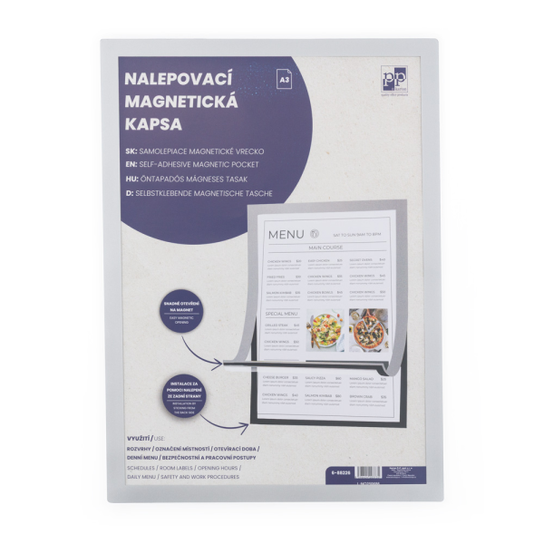 Magnetické vrecko nalepovacie A3 - strieborná