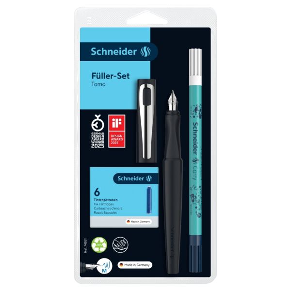 Pero bombičkové Schneider Tomo black + bombičky + zmizík s popisovačom