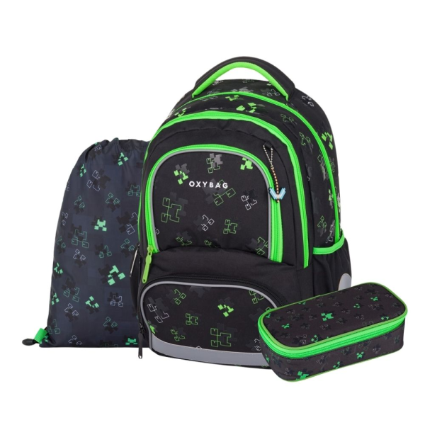 Školský batoh (3-dielny set) OXY NEXT - Green cubes