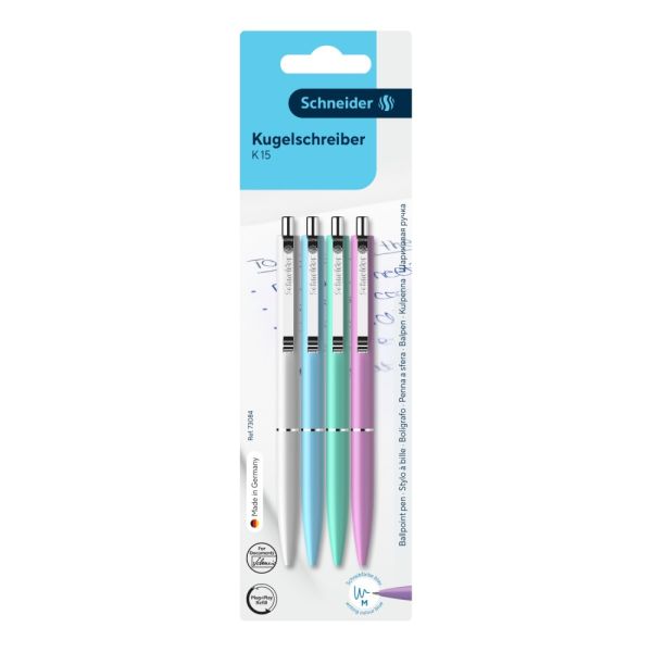 Pero guľôčkové Schneider K15 Pastel blister 4 ks - modrá náplň