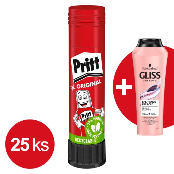 Lepiaca tyčinka Pritt stick 10 g 25 ks  + Darček: Šampón Gliss Split Ends Miracle 250 ml