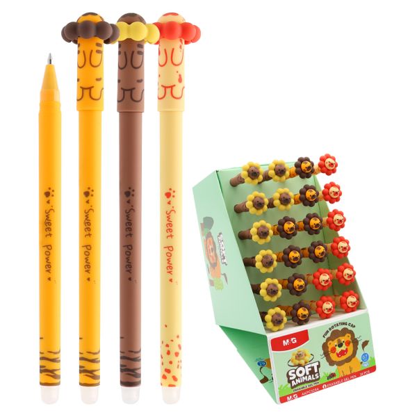 Pero gélové /gumovacie M&G iErase 0,7 mm Soft Animals Lion - modrá náplň (mix /cena 1ks)
