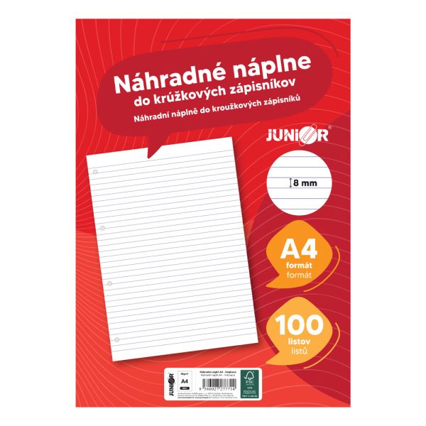 Náplne do karisblokov JUNIOR - A4 linajkové, 100 listov