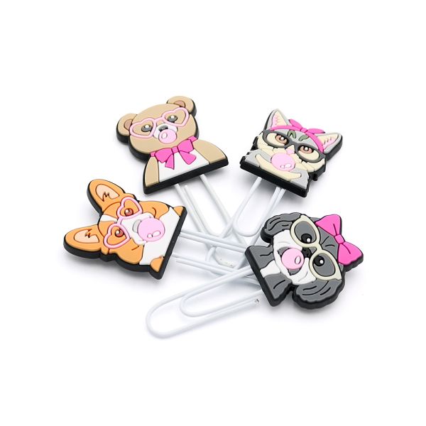 Ozdobná spona /záložka Animals with glasses 7 cm (sada 4 ks)