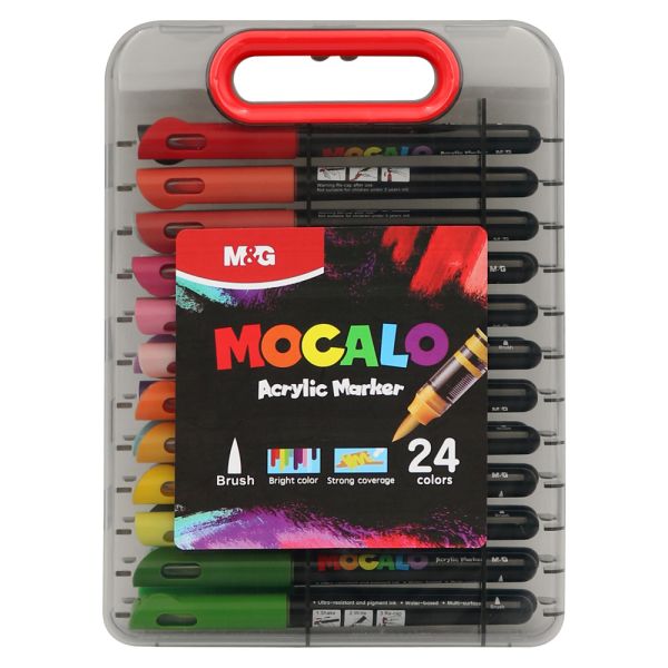 Popisovač M&G MOCALO Acrylic Marker, štetcový hrot - sada 24 farieb
