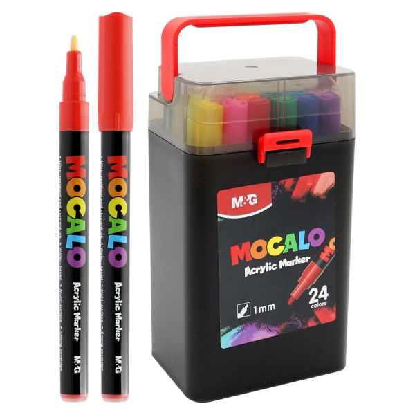 Popisovač M&G MOCALO Acrylic Marker, hrot 1 mm (sada 24 farieb)